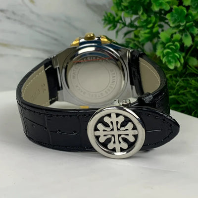 Patek Phillip Black Strap With Golden Dial