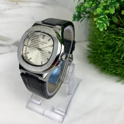 Patek Phillip Black Strap With White Dial