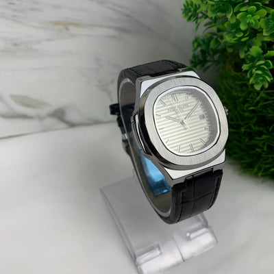 Patek Phillip Black Strap With White Dial