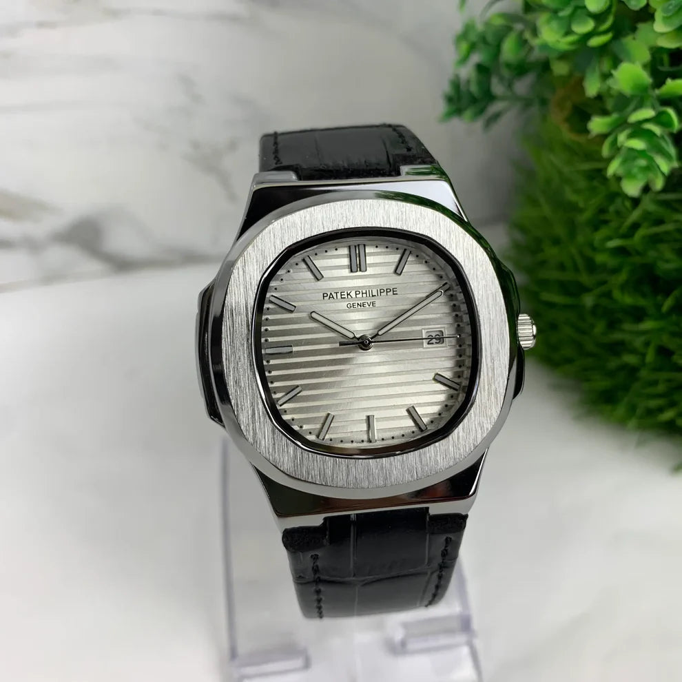 Patek Phillip Black Strap With White Dial