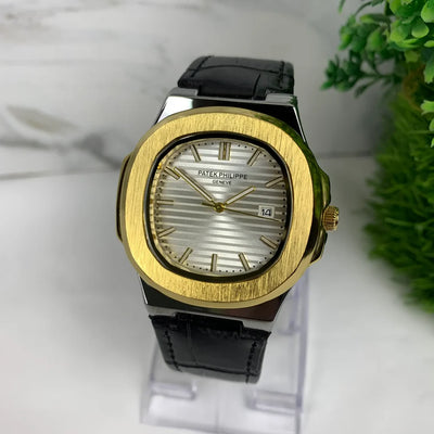 Patek Phillip Black Strap With Golden Dial