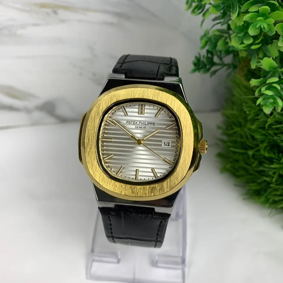 Patek Phillip Black Strap With Golden Dial
