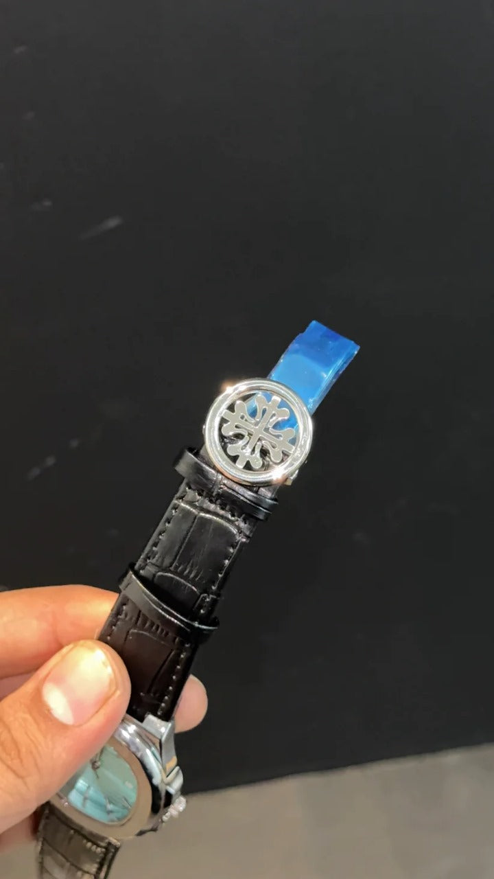 Patek Phillip Black Strap With Skyblue Dial