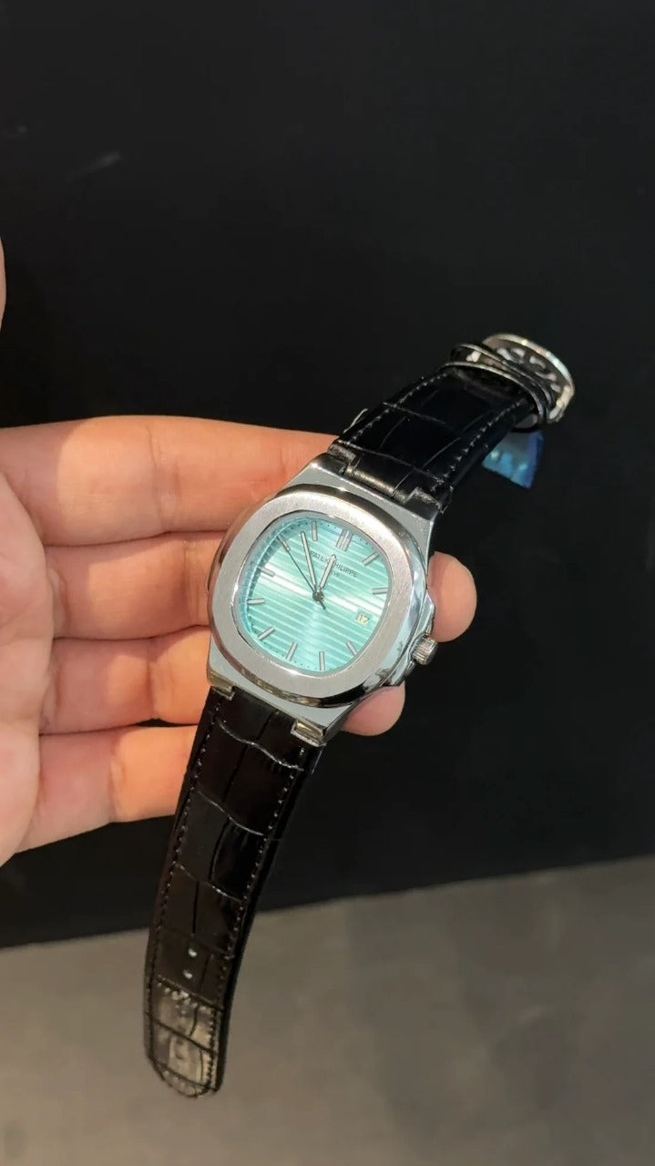 Patek Phillip Black Strap With Skyblue Dial