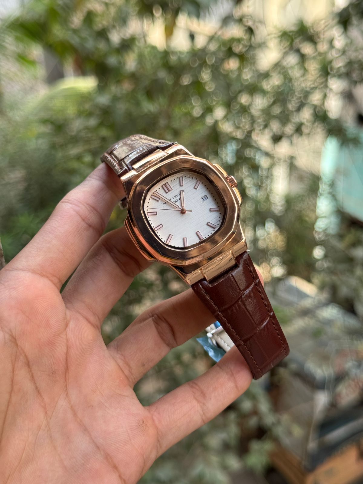 Patek Phillip Brown Strap With Golden Dial